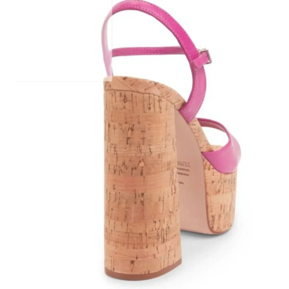 Schutz Glayce Nappa Leather Platform Cork Sandals - Size 10.5